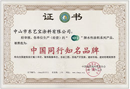 中国同行知名品牌证书